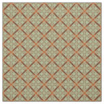 Green and Coper Orange Scroll Grid Pattern Fabric