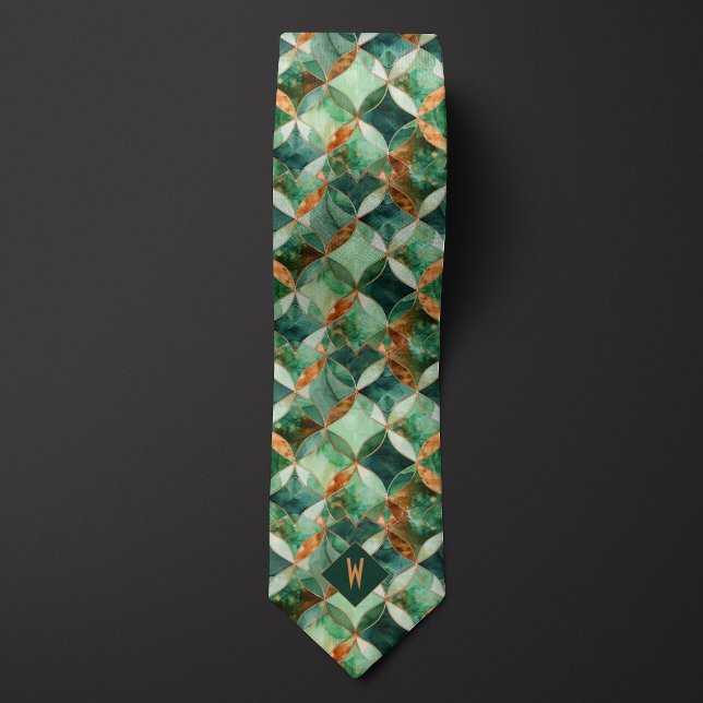 Green and Copper Geometric Monogram Neck Tie (Creator Uploaded)