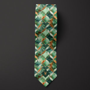Green and Copper Geometric Monogram Neck Tie