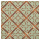 Green and Copper Orange Scroll Grid Pattern Fabric