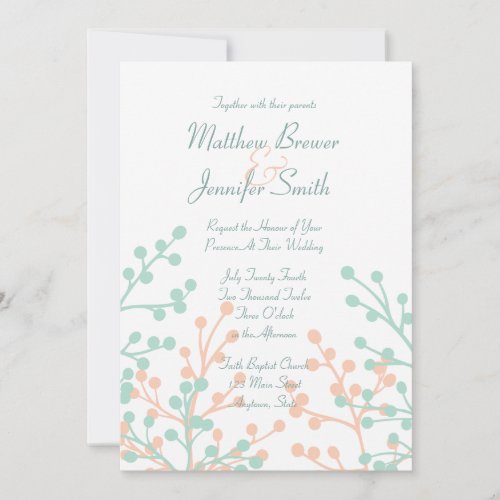 Green and Coral Floral Custom Wedding Invitation