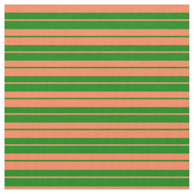 Green and Coral Lines/Stripes Pattern Fabric (Close Up)