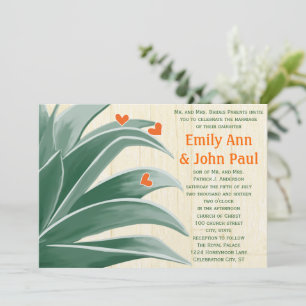 Green and Coral Rustic Modern Succulent Wedding  Invitation
