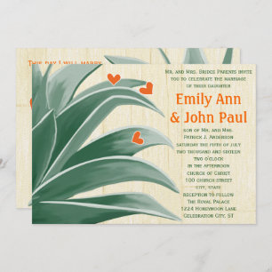 Green and Coral Rustic Modern Succulent Wedding Invitation