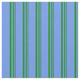 Green and Cornflower Blue Colored Lines Fabric