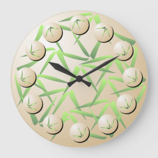 Green and Cream Bamboo Leaf Wall Clock