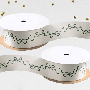 Green and Cream Bows   Christmas Holiday Satin Ribbon