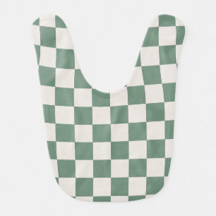Green And Cream Checkered Classic Checker Pattern Baby Bib