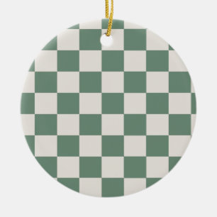 Green And Cream Checkered Classic Checker Pattern Ceramic Ornament