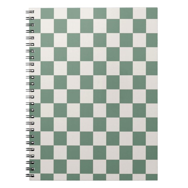 Green And Cream Checkered Classic Checker Pattern Notebook (Front)