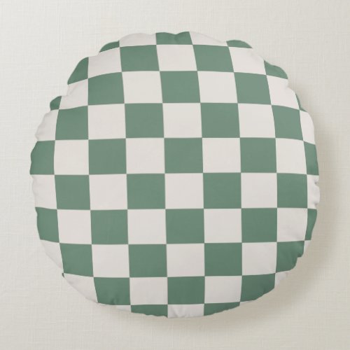 Green And Cream Checkered Classic Checker Pattern Round Pillow