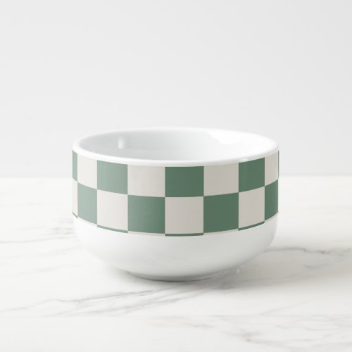 Green And Cream Checkered Classic Checker Pattern Soup Mug
