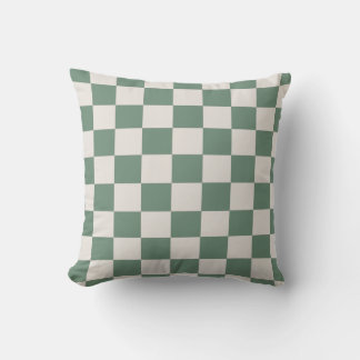 Green And Cream Checkered Classic Checker Pattern Throw Pillow