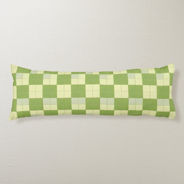 Green and Cream Checkered Tile Pattern Body Pillow (Front)