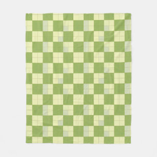 Green and Cream Checkered Tile Pattern Fleece Blanket
