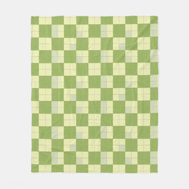 Green and Cream Checkered Tile Pattern Fleece Blanket (Front)