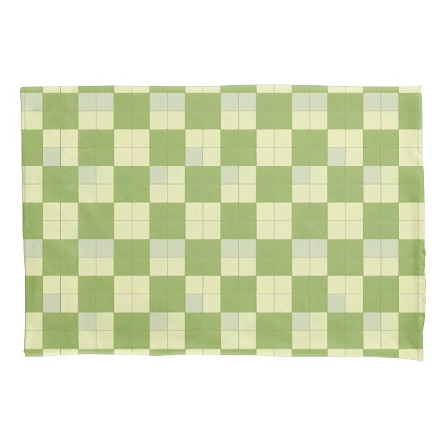 Green and Cream Checkered Tile Pattern Pillow Case (Front)