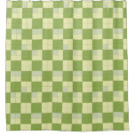 Green and Cream Checkered Tile Pattern Shower Curtain
