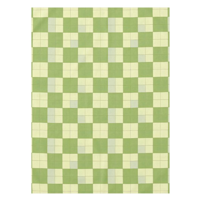 Green and Cream Checkered Tile Pattern Tablecloth (Front)
