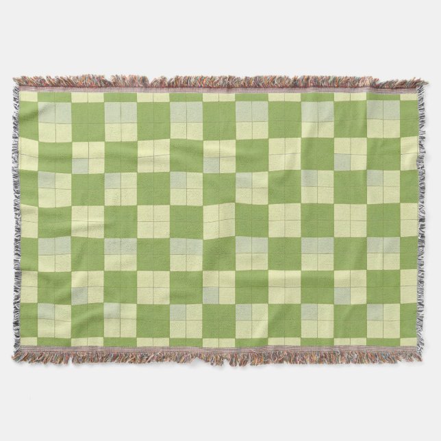 Green and Cream Checkered Tile Pattern Throw Blanket (Front)