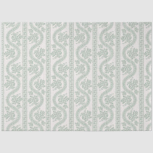 Green and Cream Floral Ribbon Stripe Tissue Paper