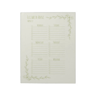 Green and Cream Floral Weekly Planner Notepad