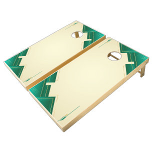 Green and Cream Geometric Branded Cornhole Set