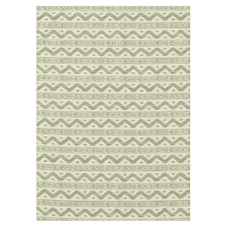 Green and Cream Ikat Tablecloth, Large Scale Woven Tablecloth