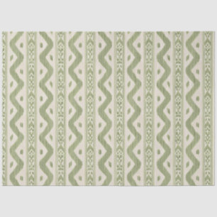 Green and Cream Ikat Tissue Paper, Woven Stripe Paper