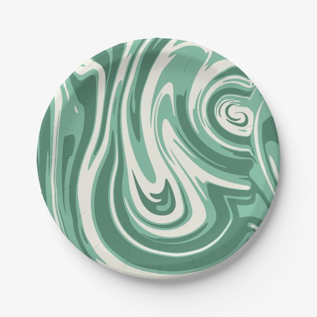 Green and Cream Marble Swirl Paper Plates (Front)