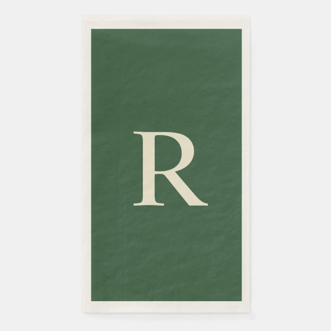 Green and Cream Monogrammed Paper Guest Towel (Front)