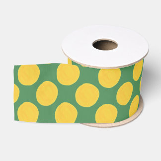 Green and Cream Polka Dot Grosgrain Ribbon