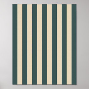 Green And Cream Vertical Stripes Poster