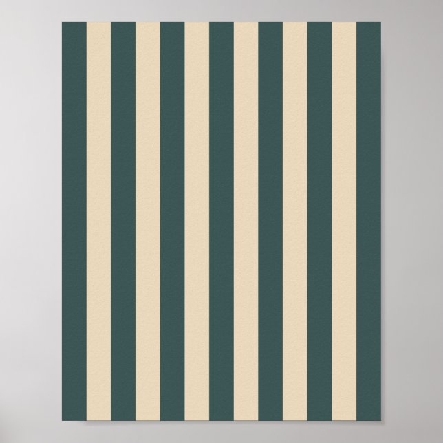 Green And Cream Vertical Stripes Poster (Front)
