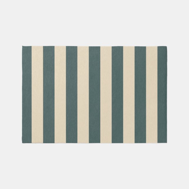 Green And Cream Vertical Stripes Rug (Front)