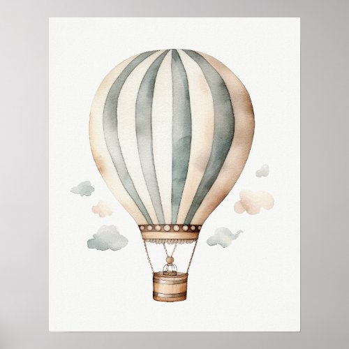 Green and Cream Vintage Hot Air Balloon Poster