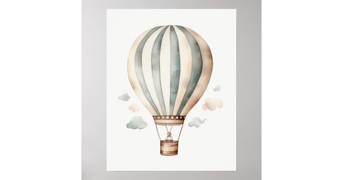Green and Cream Vintage Hot Air Balloon Poster | Zazzle