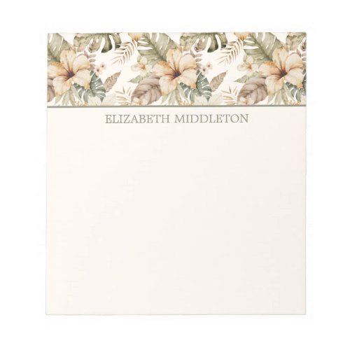 Green and Cream Watercolor Tropical Floral Notepad