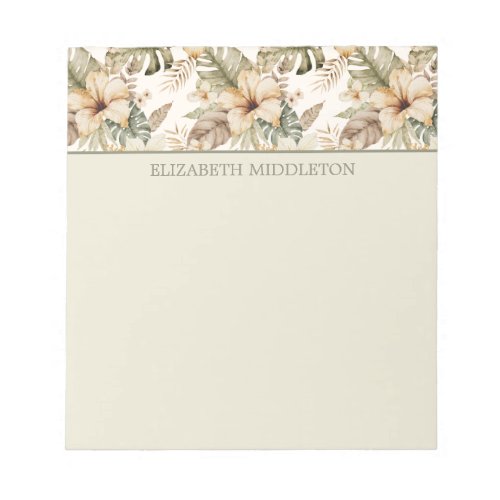 Green and Cream Watercolor Tropical Floral Notepad