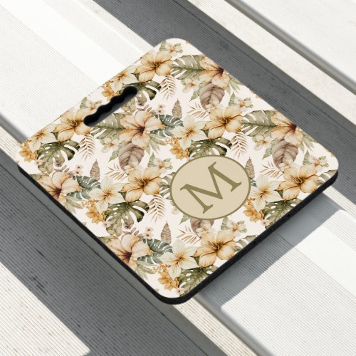 Green and Cream Watercolor Tropical Floral Seat Cushion