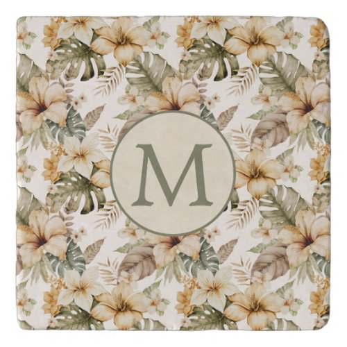 Green and Cream Watercolor Tropical Floral Trivet