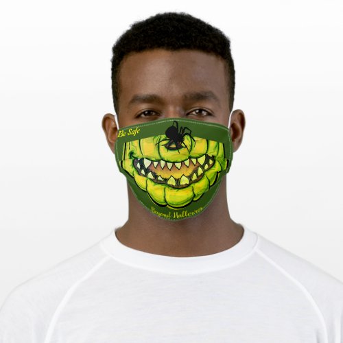 Green and Creepy Halloween Pumpkin Smile Adult Cloth Face Mask