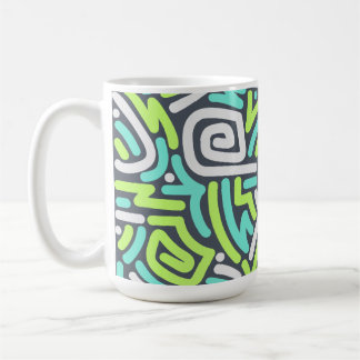 Green and Cyan Neon Squiggle Maze Pattern Coffee Mug