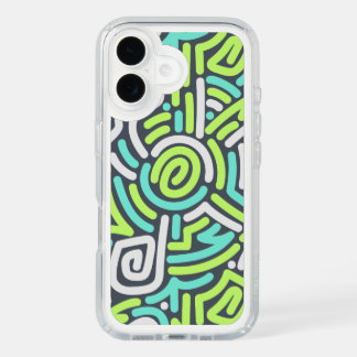 Green and Cyan Neon Squiggle Maze Pattern iPhone 16 Case