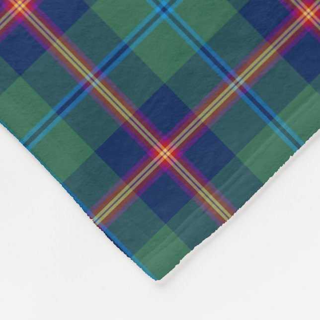 Green and Dark Blue Clan Young Tartan Fleece Blanket (Corner)