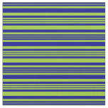 [ Thumbnail: Green and Dark Blue Colored Lines Pattern Fabric ]