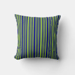 [ Thumbnail: Green and Dark Blue Colored Lines Pattern Pillow ]