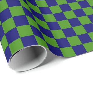 Green and Dark Navy Blue Checkerboard Squares Wrapping Paper