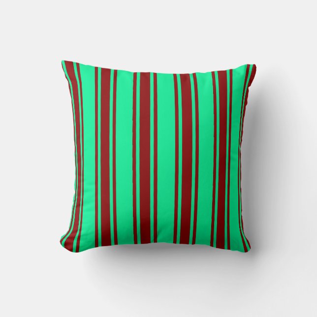 Green and Dark Red Lined/Striped Pattern Pillow (Front)