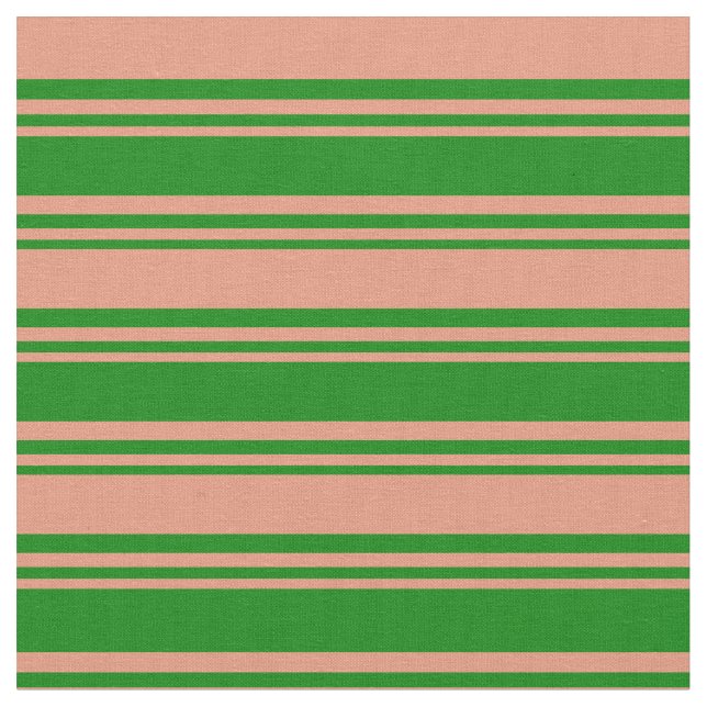 Green and Dark Salmon Lines/Stripes Pattern Fabric (Close Up)
